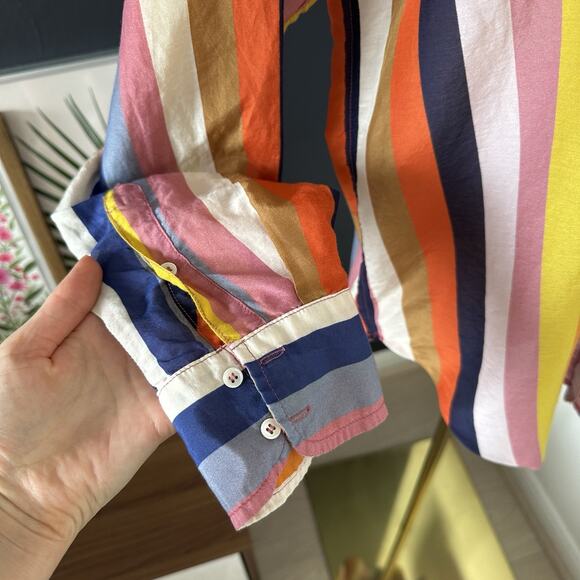XIRENA Women's Striped Silk Cotton Button Up Shirt Blouse Colorful Bright - Picture 6 of 11